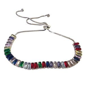 Adjustable Silver Tone Multi-Colored Cubic Zirconia Bracelet NWT